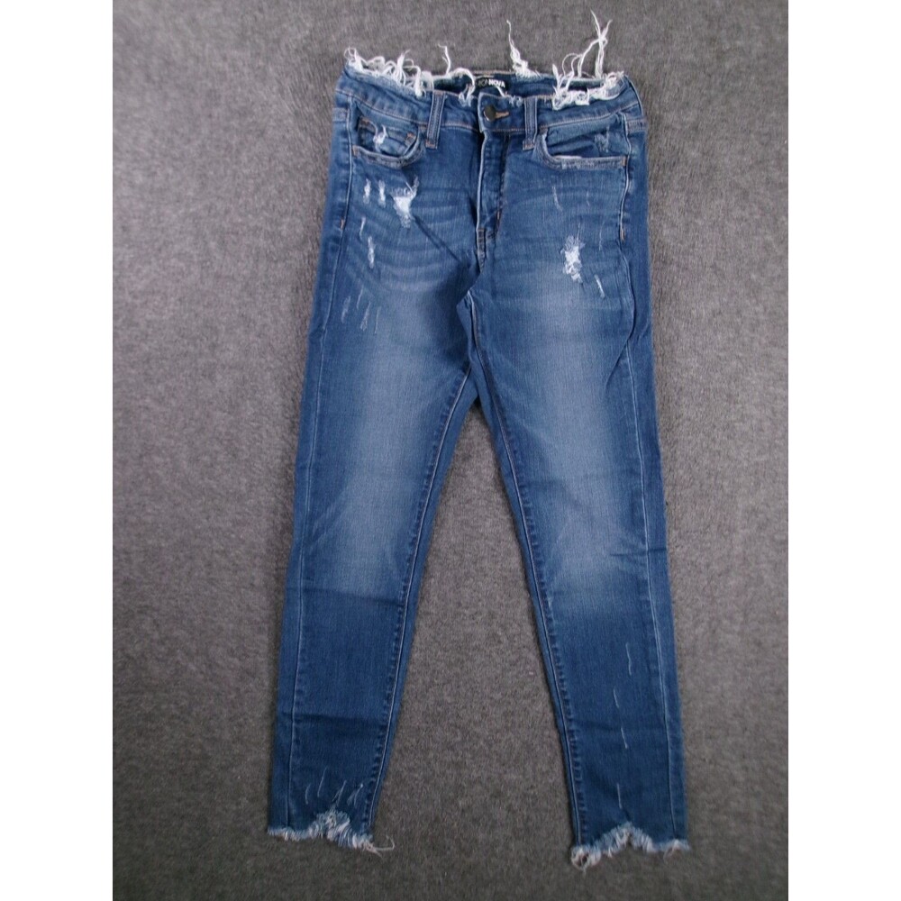 Fashion Nova Jeans Women 3 Blue Straight Slim Fit Medium Wash Distressed Frayed